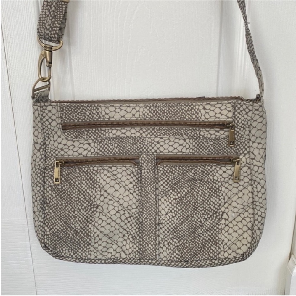 Travelon Textured Crossbody Bag in Cream and Brown